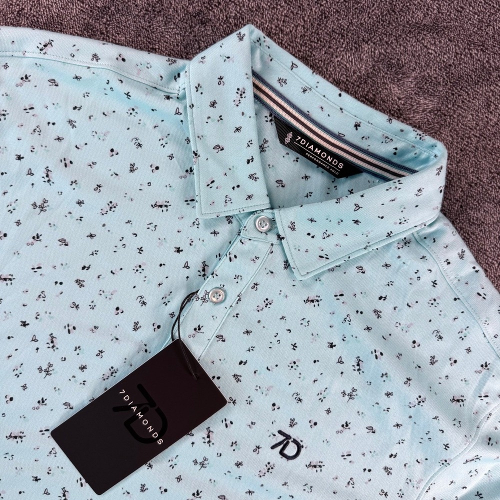 7Diamonds Belmont Performance Polo Shirt Mens Small Sea Foam Floral NWT